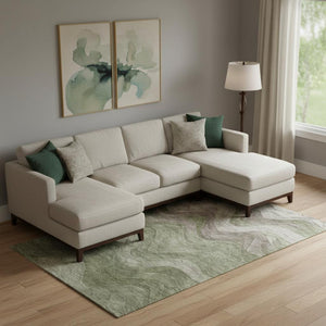 HomeRoots 10' Stylish Green Taupe & Beige Abstract Washable Area Rug - UV Protected, Stain Resistant Design! 697602