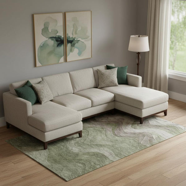HomeRoots 10' Stylish Green Taupe & Beige Abstract Washable Area Rug - UV Protected, Stain Resistant Design! 697602