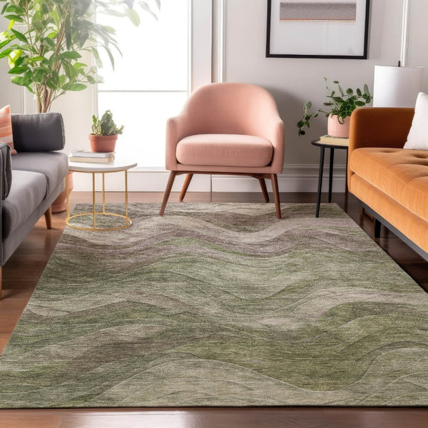HomeRoots 10' Stylish Green Taupe & Beige Abstract Washable Area Rug - UV Protected, Stain Resistant Design! 697602