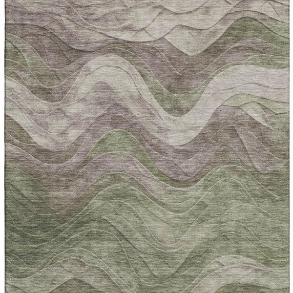 HomeRoots 10' Stylish Green Taupe & Beige Abstract Washable Area Rug - UV Protected, Stain Resistant Design! 697602