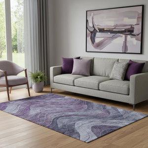 HomeRoots 5' X 8' Abstract Purple Gray Silver Area Rug - Washable, UV-Protected, Stylish & Durable Design 697604