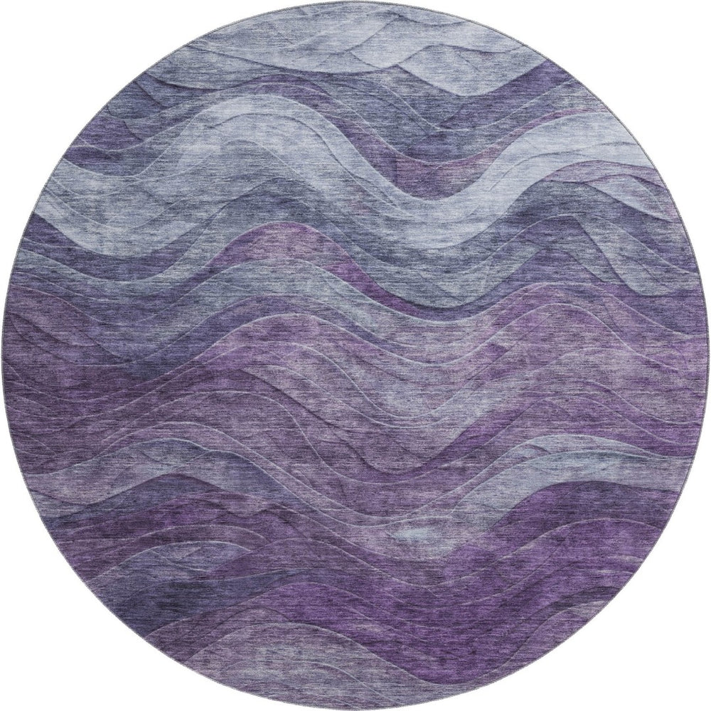 HomeRoots 8' Modern Abstract Round Rug in Purple, Gray & Silver – Washable, UV Protected, Durable Design! 697605