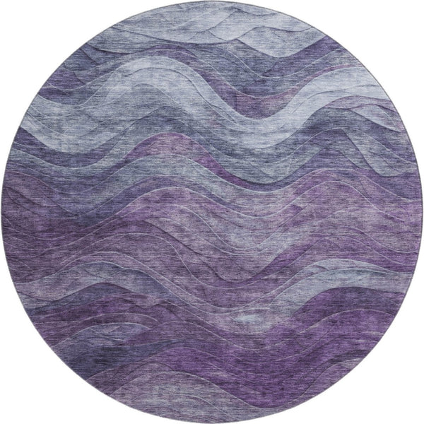 HomeRoots 8' Modern Abstract Round Rug in Purple, Gray & Silver – Washable, UV Protected, Durable Design! 697605