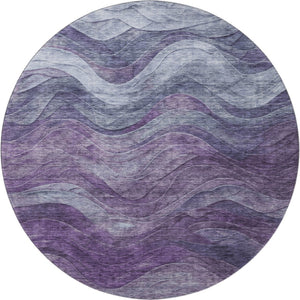 HomeRoots 8' Modern Abstract Round Rug in Purple, Gray & Silver – Washable, UV Protected, Durable Design! 697605