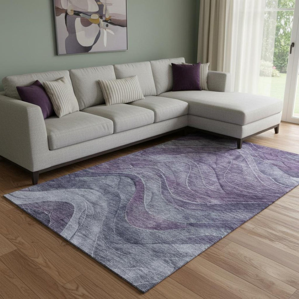HomeRoots 8' X 10' Stylish Purple Gray Silver Washable Area Rug with UV Protection for Modern Living Spaces 697606
