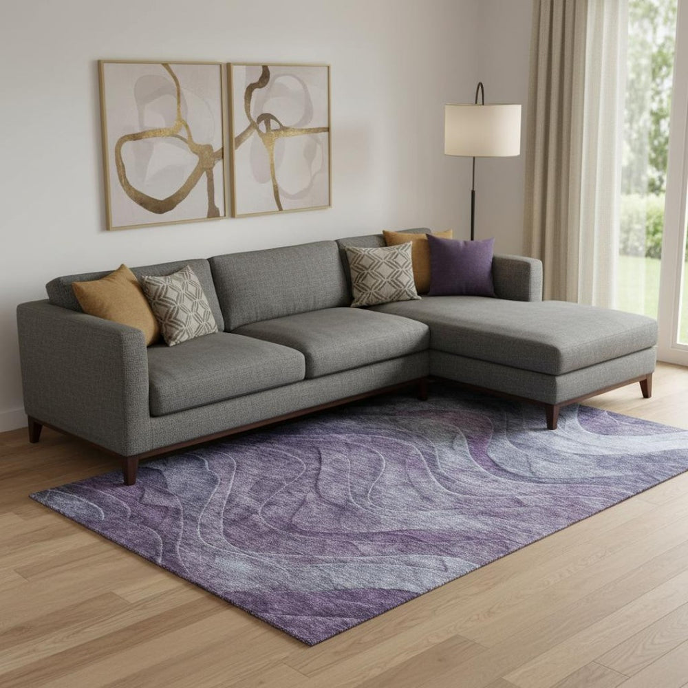 HomeRoots 10' X 14' Purple Gray Silver Abstract Area Rug – Stylish, Washable, UV-Protected for High-Traffic Spaces 697608