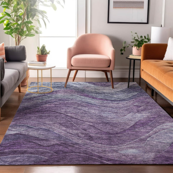 HomeRoots 10' X 14' Purple Gray Silver Abstract Area Rug – Stylish, Washable, UV-Protected for High-Traffic Spaces 697608