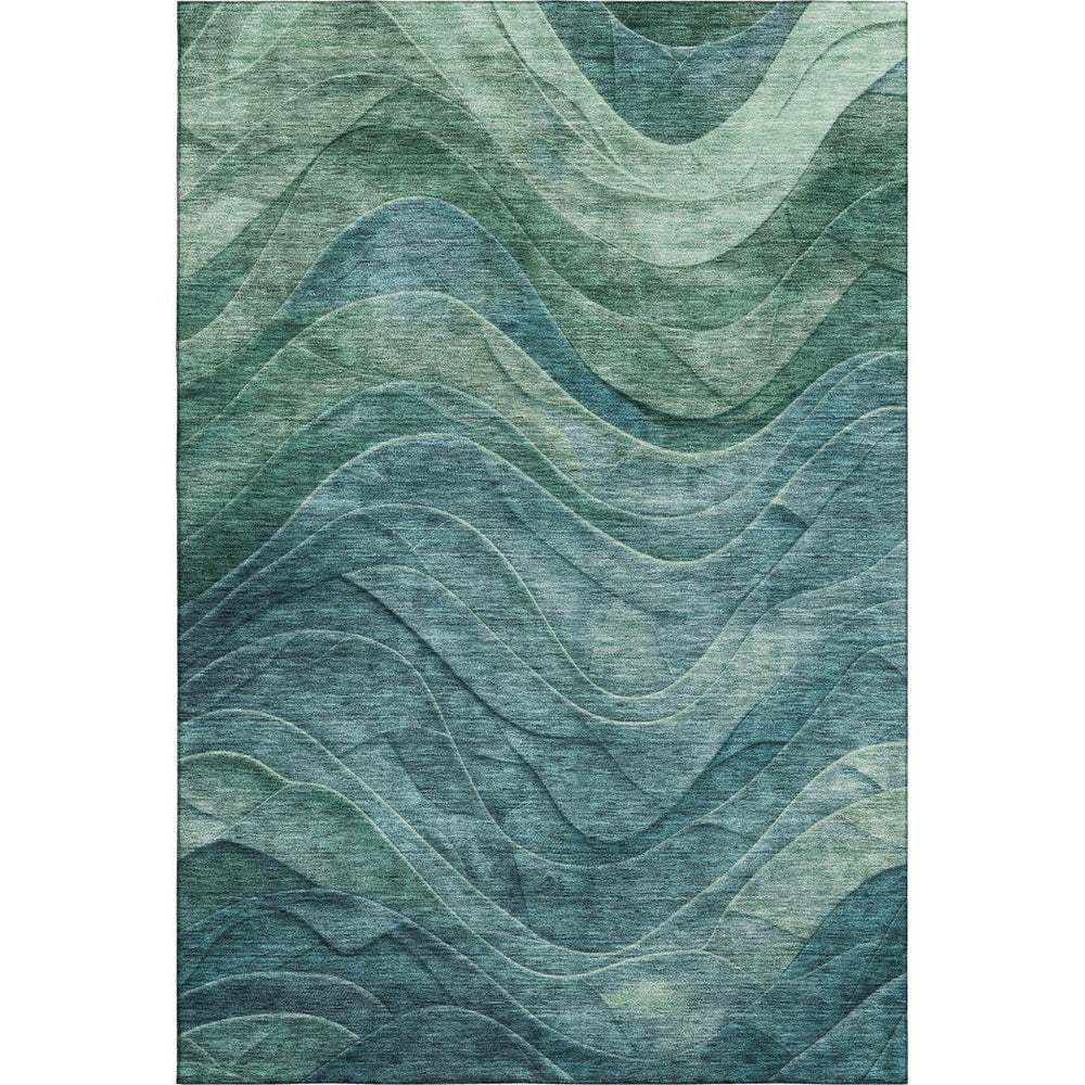 HomeRoots 5' X 8' Teal And Green Abstract Area Rug - Stylish, Washable, UV-Protected for High-Traffic Spaces 697610