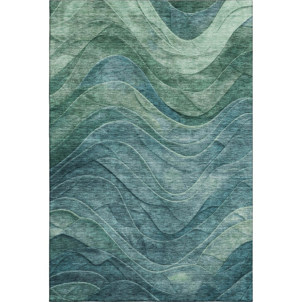 HomeRoots 9' X 12' Teal and Green Abstract Area Rug - Washable, UV Protected, Ideal for High-Traffic Homes 697613