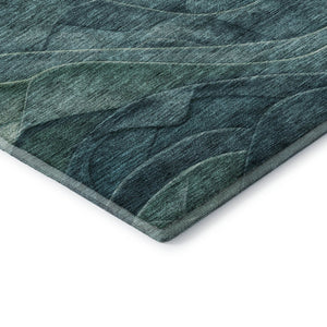 HomeRoots 9' X 12' Teal and Green Abstract Area Rug - Washable, UV Protected, Ideal for High-Traffic Homes 697613