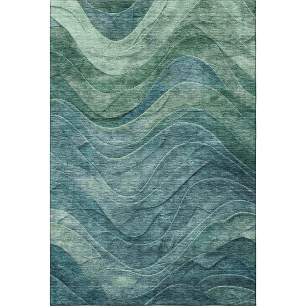 HomeRoots 9' X 12' Teal and Green Abstract Area Rug - Washable, UV Protected, Ideal for High-Traffic Homes 697613
