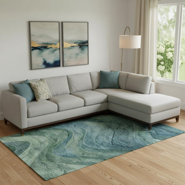 HomeRoots 10' Teal and Green Abstract Area Rug - Washable, UV Protected, Durable Design for High-Traffic Homes 697614
