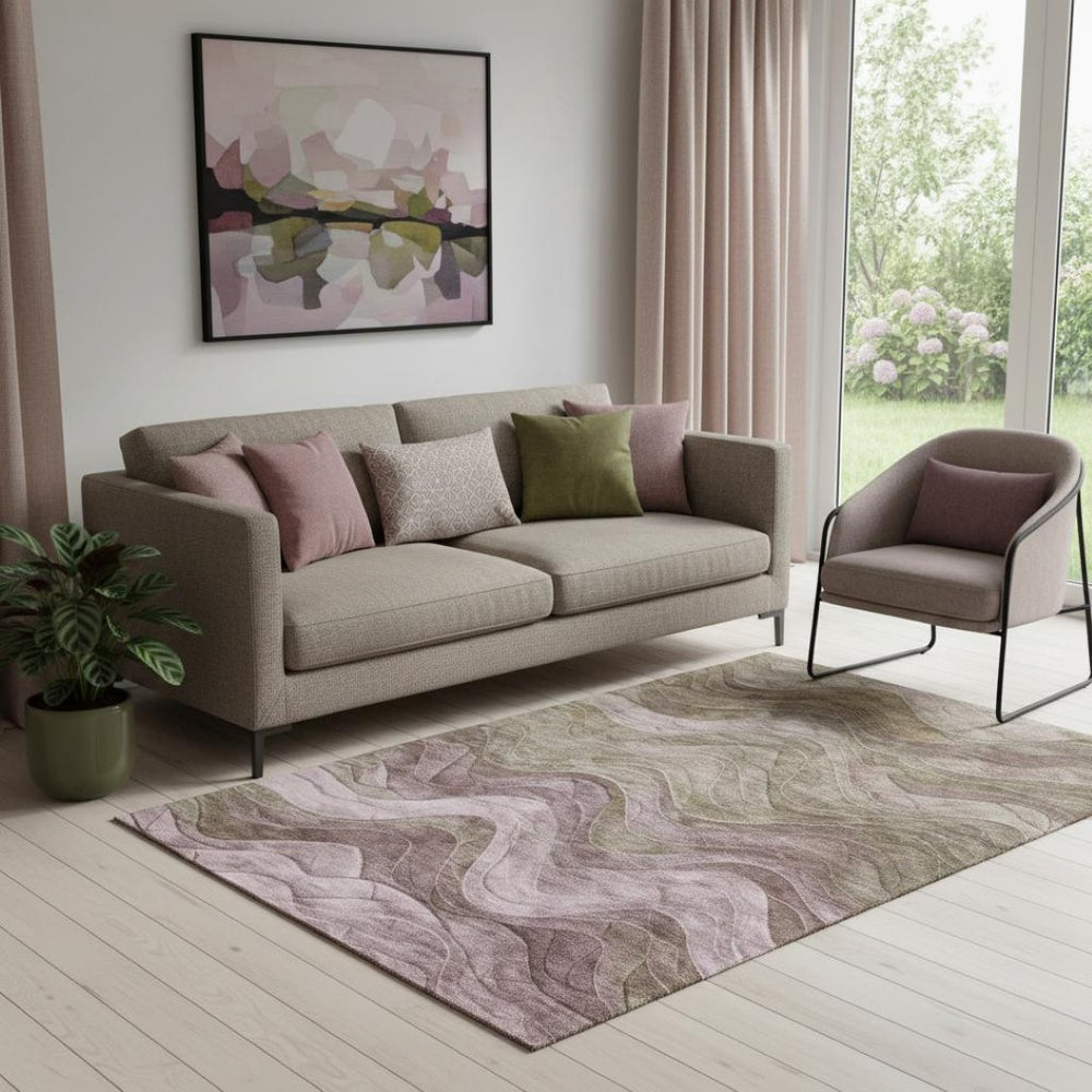 HomeRoots 5' X 8' Abstract Taupe Beige & Green Washable Area Rug – Durable, UV-Protected, Easy-Care Design! 697616