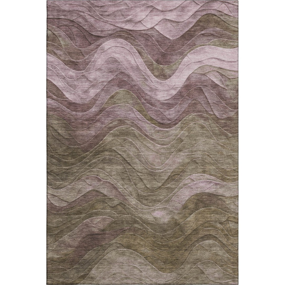 HomeRoots 5' X 8' Abstract Taupe Beige & Green Washable Area Rug – Durable, UV-Protected, Easy-Care Design! 697616