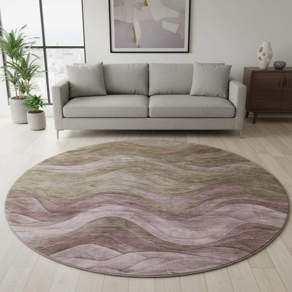 HomeRoots 8' Exquisite Taupe Beige and Green Abstract Washable Round Rug with UV Protection for Every Home 697617