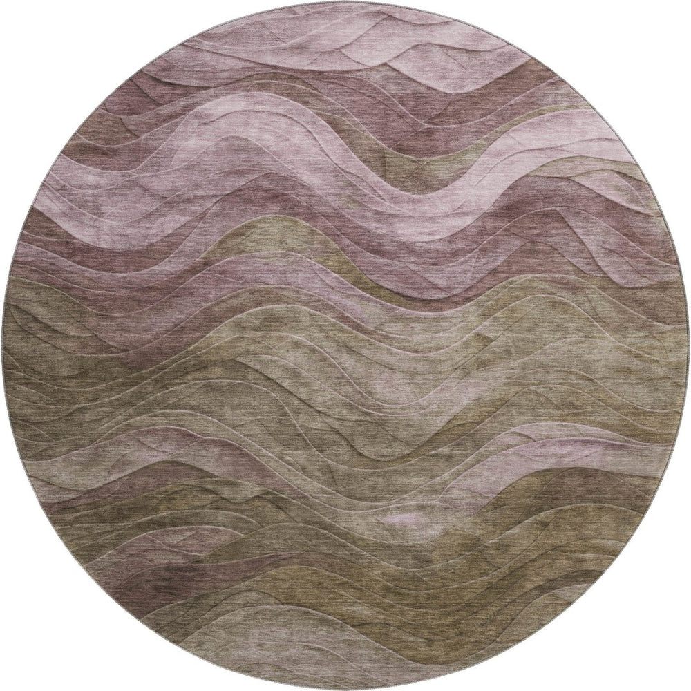 HomeRoots 8' Exquisite Taupe Beige and Green Abstract Washable Round Rug with UV Protection for Every Home 697617