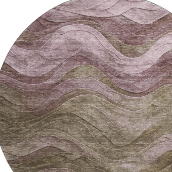 HomeRoots 8' Exquisite Taupe Beige and Green Abstract Washable Round Rug with UV Protection for Every Home 697617