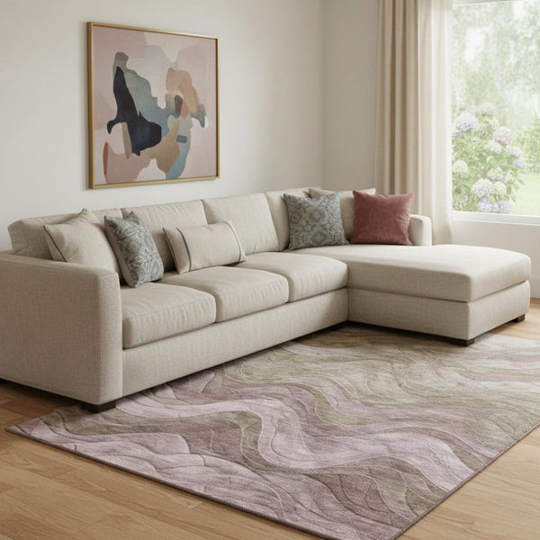 HomeRoots 8' X 10' Stylish Taupe Beige and Green Abstract Washable Area Rug with UV Protection for Homes 697618