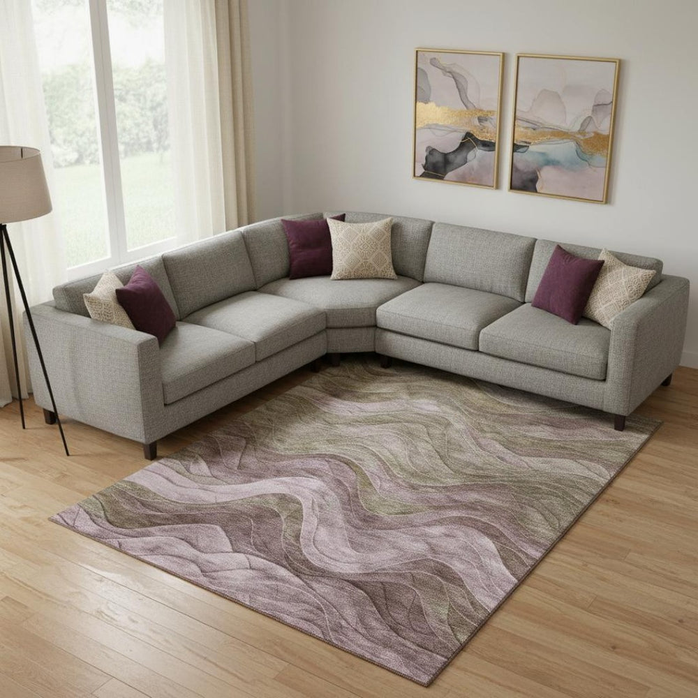 HomeRoots 10' X 14' Abstract Washable Area Rug in Taupe, Beige & Green with UV Protection for Modern Homes 697620