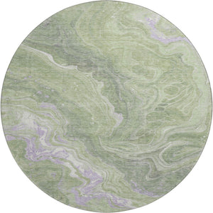 HomeRoots 8' Artichoke Green Lavender Abstract Round Rug - Stylish, Washable, UV-Protected for Any Space 697623