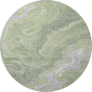 HomeRoots 8' Artichoke Green Lavender Abstract Round Rug - Stylish, Washable, UV-Protected for Any Space 697623