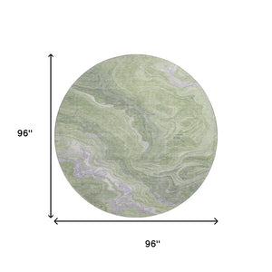 HomeRoots 8' Artichoke Green Lavender Abstract Round Rug - Stylish, Washable, UV-Protected for Any Space 697623