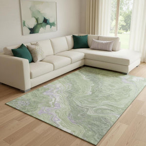HomeRoots 8' X 10' Artichoke Green Abstract Washable Area Rug with UV Protection, Stain Resistant & Stylish Design 697624