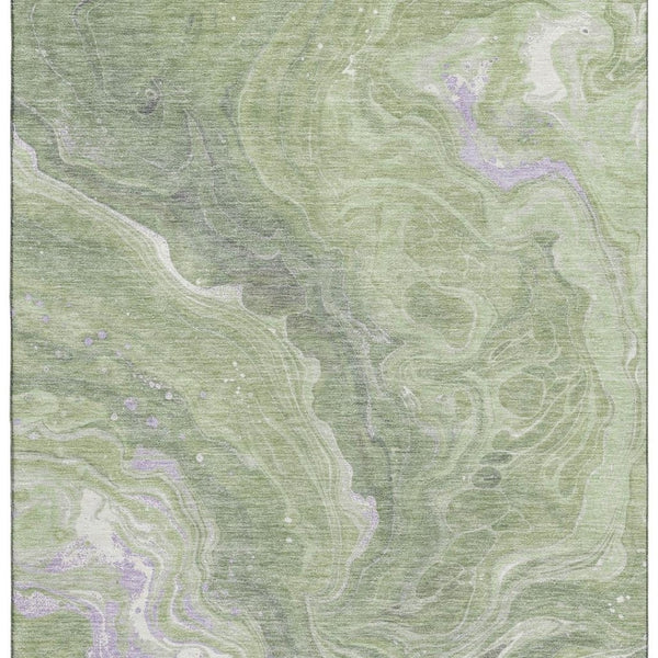 HomeRoots 8' X 10' Artichoke Green Abstract Washable Area Rug with UV Protection, Stain Resistant & Stylish Design 697624