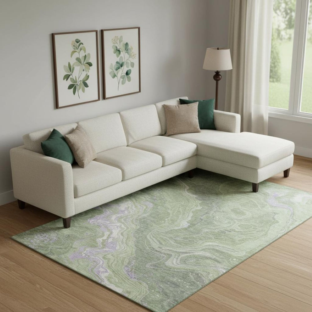 HomeRoots 9' X 12' Artichoke Green Abstract Area Rug with UV Protection - Modern, Washable & Stain Resistant! 697625