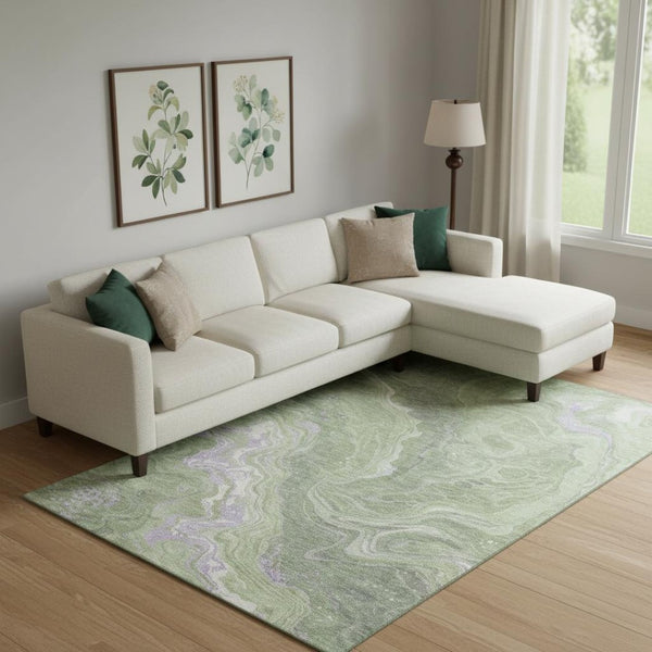 HomeRoots 9' X 12' Artichoke Green Abstract Area Rug with UV Protection - Modern, Washable & Stain Resistant! 697625