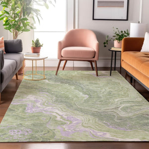 HomeRoots 9' X 12' Artichoke Green Abstract Area Rug with UV Protection - Modern, Washable & Stain Resistant! 697625