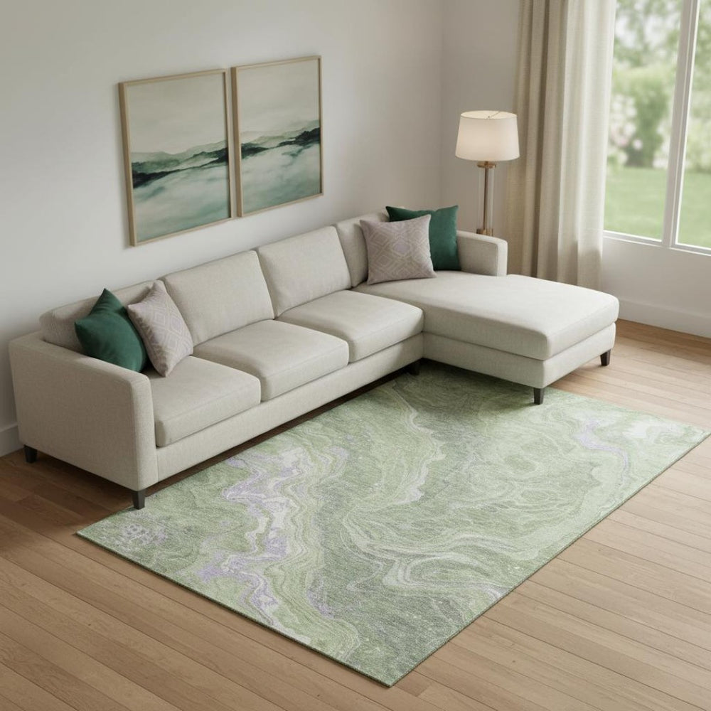 HomeRoots 10' Abstract Washable Area Rug in Artichoke Green, Lavender & Ivory - UV Protected, Durable Design 697626