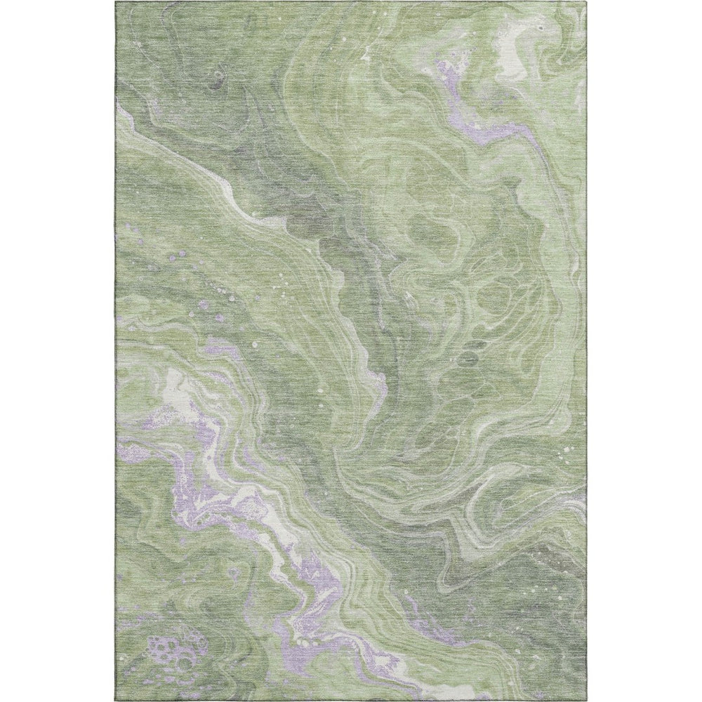 HomeRoots 10' Abstract Washable Area Rug in Artichoke Green, Lavender & Ivory - UV Protected, Durable Design 697626