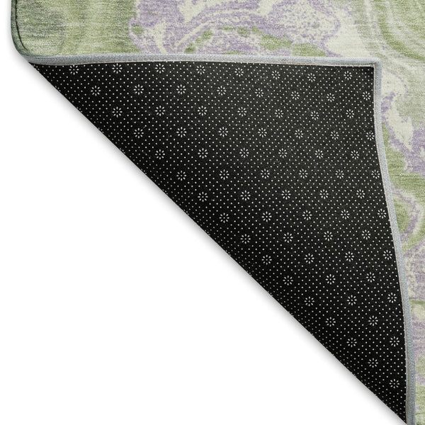 HomeRoots 10' Abstract Washable Area Rug in Artichoke Green, Lavender & Ivory - UV Protected, Durable Design 697626