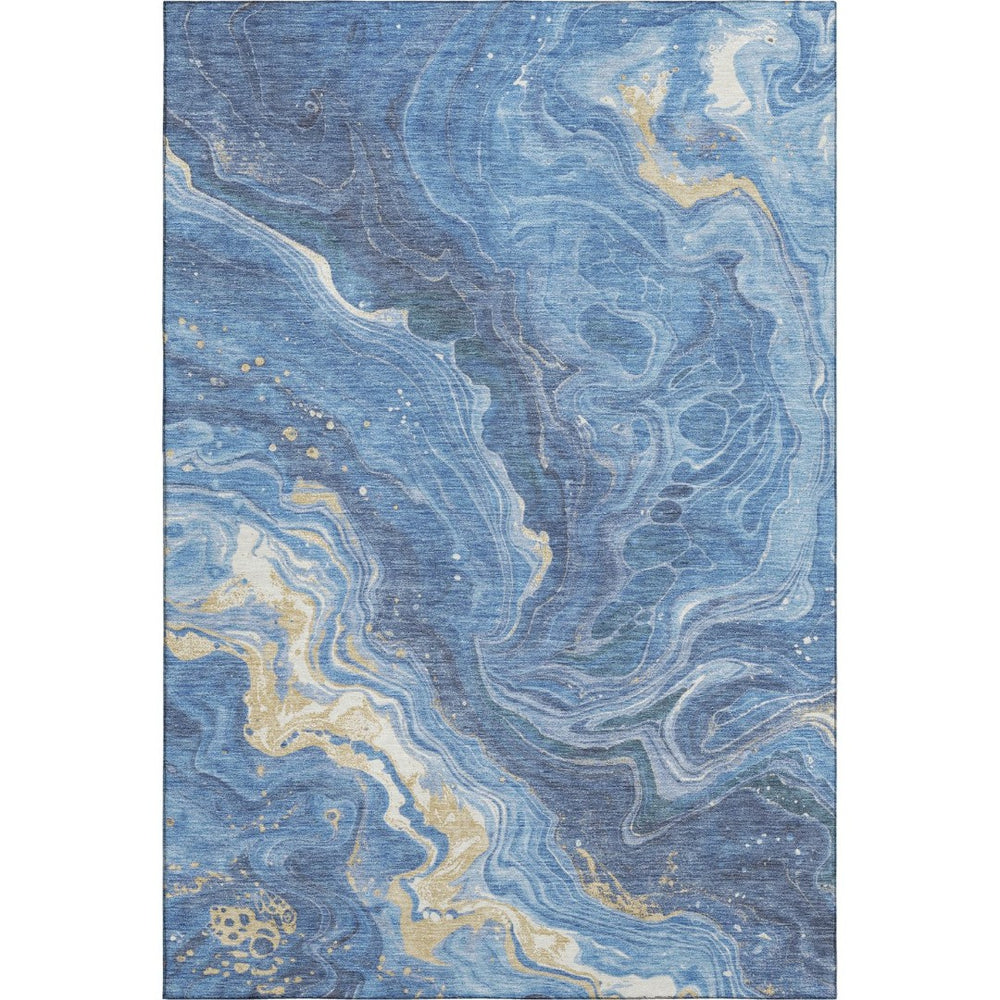 HomeRoots 5' X 8' Blue, Gold, Ivory Abstract Area Rug – Durable, Washable, UV-Protected for High-Traffic Spaces 697628