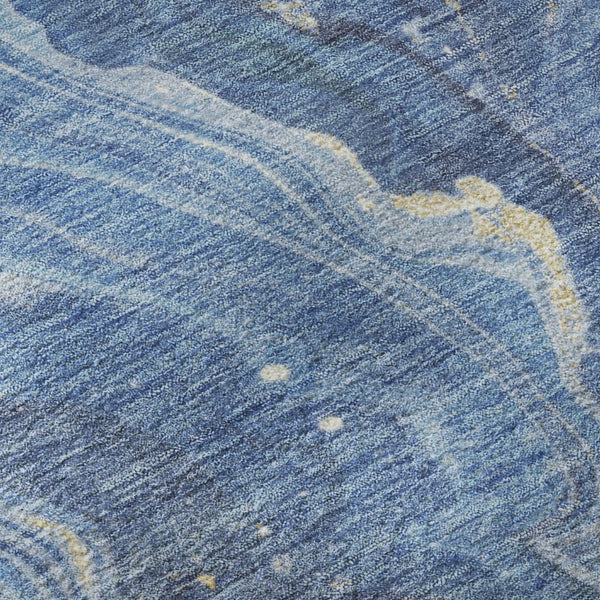 HomeRoots 8' Blue Gold And Ivory Abstract Washable Round Rug – Stylish UV-Protected, Durable, Easy-Care Design! 697629