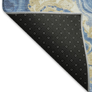 HomeRoots 8' X 10' Washable Abstract Area Rug in Blue, Gold & Ivory – UV Protected, Kid & Pet Friendly Design 697630