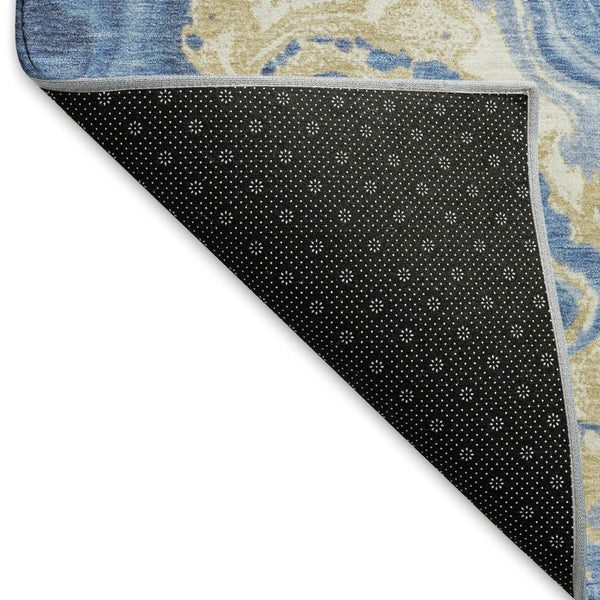 HomeRoots 8' X 10' Washable Abstract Area Rug in Blue, Gold & Ivory – UV Protected, Kid & Pet Friendly Design 697630