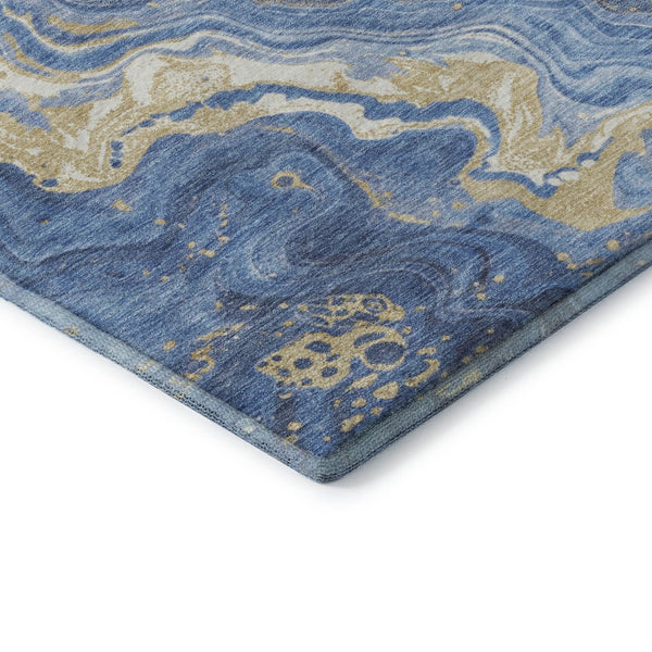 HomeRoots 8' X 10' Washable Abstract Area Rug in Blue, Gold & Ivory – UV Protected, Kid & Pet Friendly Design 697630