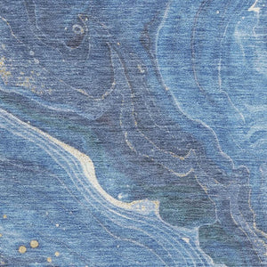 HomeRoots 8' X 10' Washable Abstract Area Rug in Blue, Gold & Ivory – UV Protected, Kid & Pet Friendly Design 697630