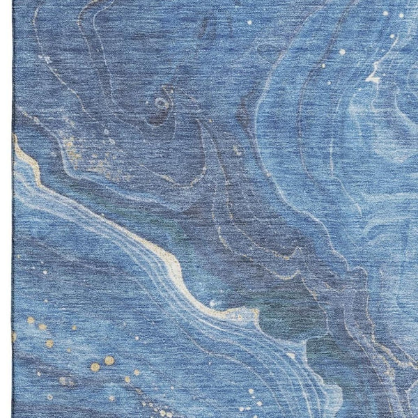 HomeRoots 8' X 10' Washable Abstract Area Rug in Blue, Gold & Ivory – UV Protected, Kid & Pet Friendly Design 697630