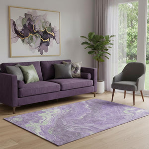 HomeRoots 5' X 8' Stylish Purple Mint Green & Ivory Abstract Washable Area Rug with Non-Slip & UV Protection 697634