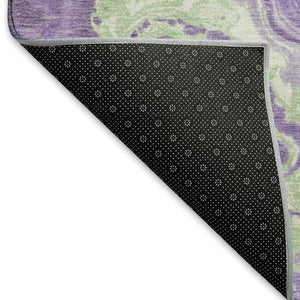 HomeRoots 8' Abstract Round Rug in Purple, Mint Green & Ivory - Washable, UV-Protected, Modern Design for Any Space 697635