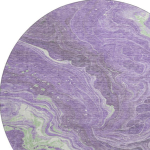 HomeRoots 8' Abstract Round Rug in Purple, Mint Green & Ivory - Washable, UV-Protected, Modern Design for Any Space 697635