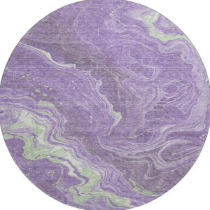 HomeRoots 8' Abstract Round Rug in Purple, Mint Green & Ivory - Washable, UV-Protected, Modern Design for Any Space 697635
