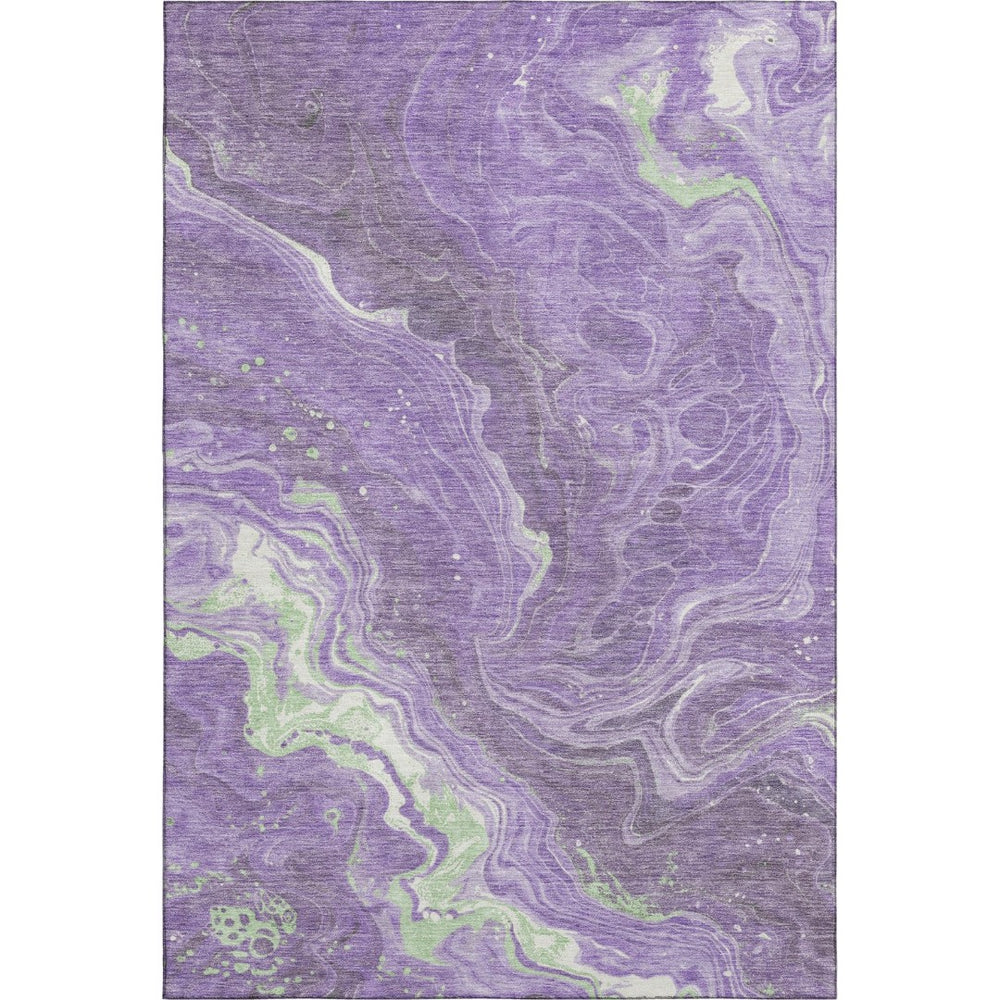 HomeRoots 9' X 12' Abstract Washable Area Rug in Purple Mint Green & Ivory - Durable, UV Protected, Modern Design 697637