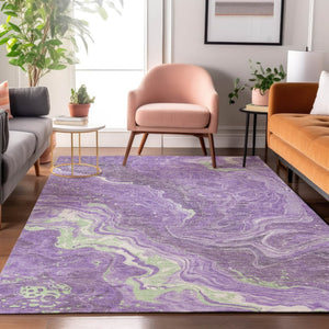 HomeRoots 9' X 12' Abstract Washable Area Rug in Purple Mint Green & Ivory - Durable, UV Protected, Modern Design 697637
