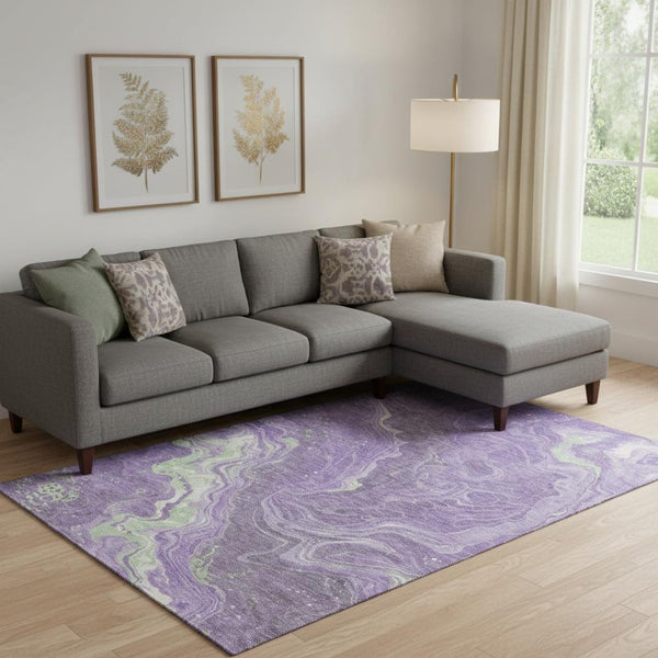 HomeRoots 10' X 14' Washable Area Rug in Purple, Mint Green & Ivory - UV Protected, Modern Abstract Design! 697638