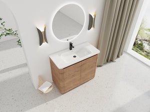English Elm 40'' Freestanding Bathroom Vanity With White Ceramic Sink & Soft-Close Doors - Stylish Storage Solution W999S00401