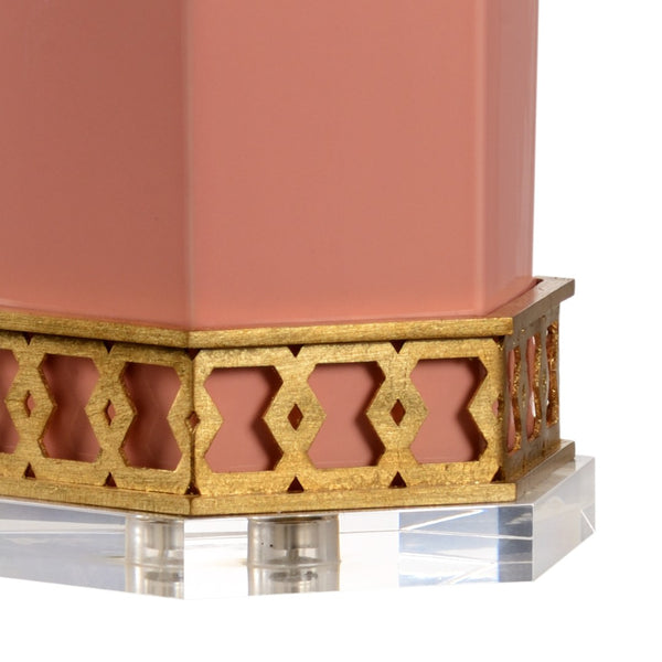 Chelsea House Miriam Coral Honeycomb Table Lamp With Clear Base & Satin Gold Accents — Shayla Copas Design 69764